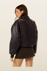 Faux Leather Bomber Jacket — model back