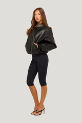 Faux Leather Bomber Jacket — model side