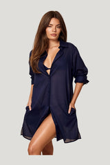 Fiji Tunic - Midnight Cotton Voile — model side