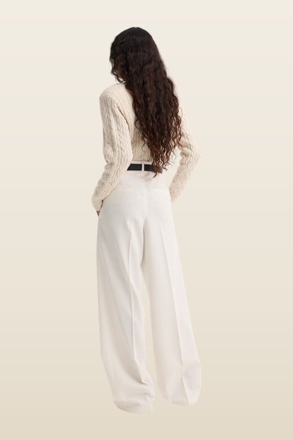 Fine merino cable cardigan — model back