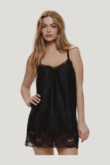 First Crush Satin Babydoll Dress — model front
