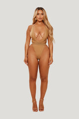The Fishtail Swimsuit in Bronze — model front