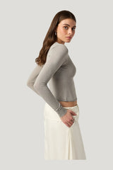 Fitted Heather Grey Cardigan — model side