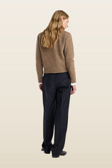 Fitted mouliné crewneck | mouliné taupe melange — model back