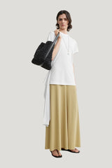 Flared jersey skirt chai — model front