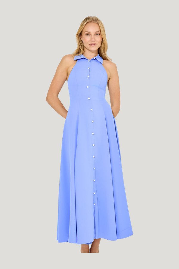 Flowy Collar Maxi Dress — model front
