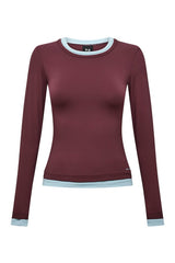 Foundation Layer Long Sleeve Tee In Burgundy & Sky — packshot