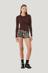 Foundation Long Sleeve Top In Mahogany — model front
