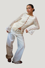 Front Button Crochet Top — model front