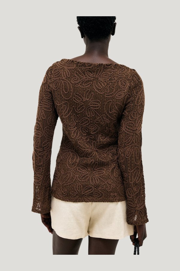 Front Button Crochet Top — model side
