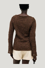 Front Button Crochet Top — model side