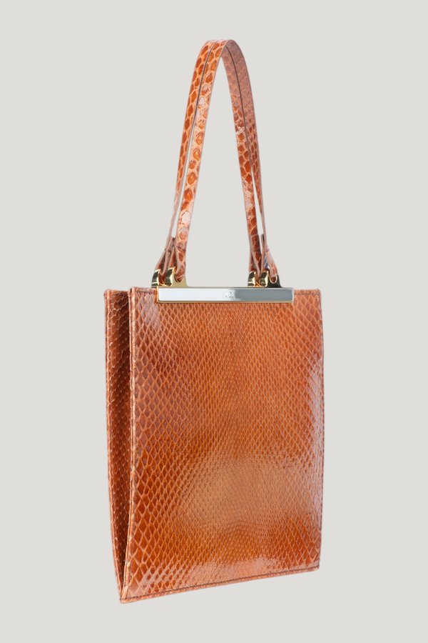 Gaia Mini Bag Tan Python Leather — model front
