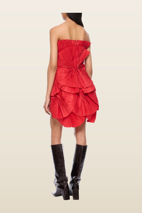 80's Red Pleated Mini Dress — model back