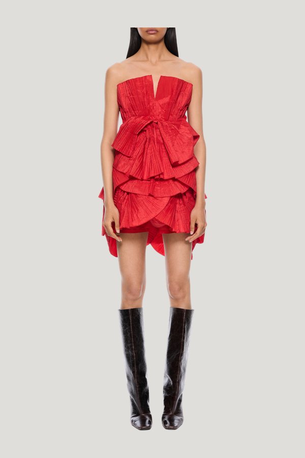 80's Red Pleated Mini Dress — model front