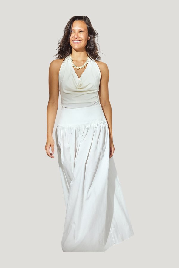 Gathered Maxi Cotton Skirt — model side