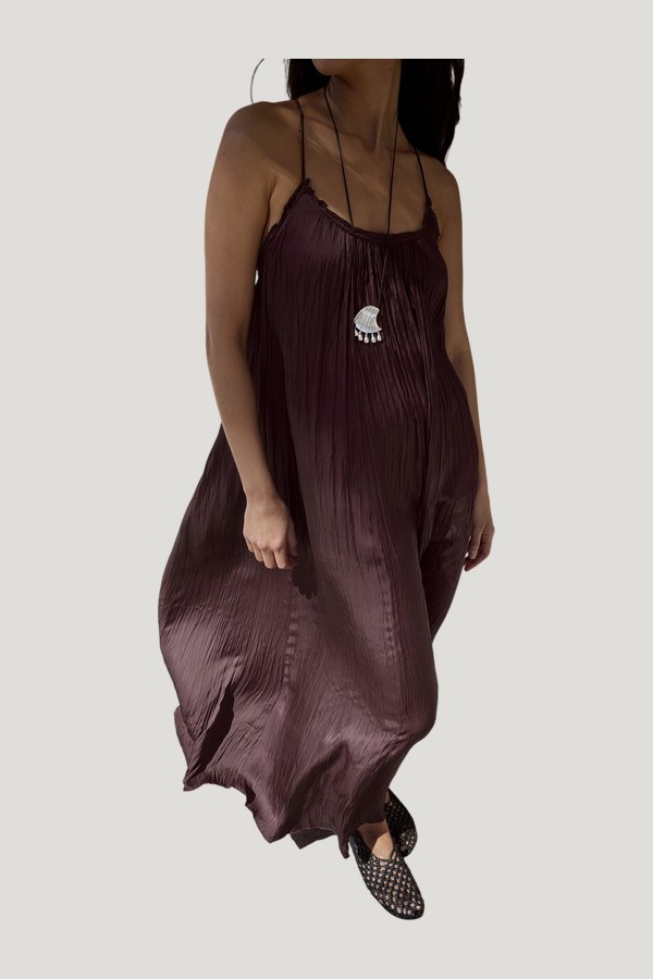 Gathered Volume Strap Dress — model side