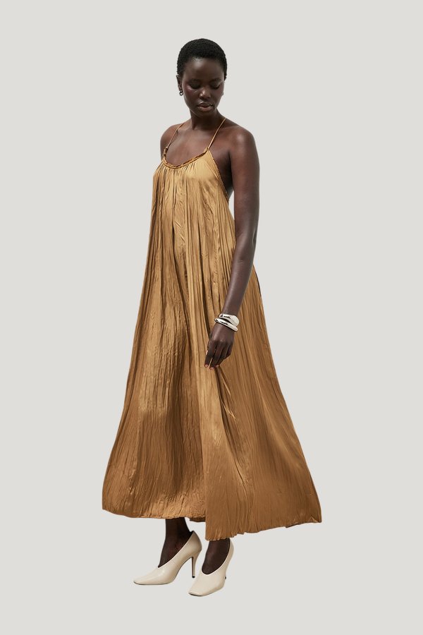Gathered Volume Strap Dress — model front