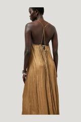 Gathered Volume Strap Dress — model side