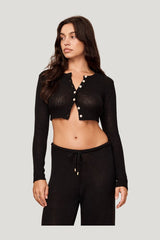Genoa Cardigan - Black Open Jersey — model side