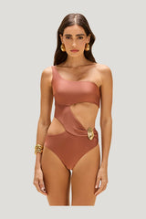 Golden Dune Lycra Bodysuit — model front