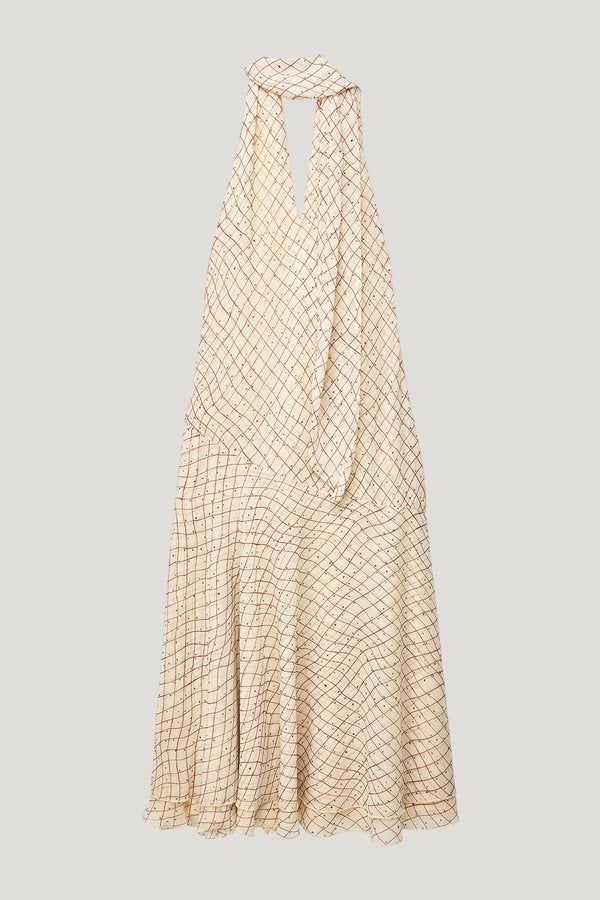 Halterneck Chiffon Asymmetric Dress — extra