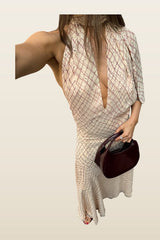 Halterneck Chiffon Asymmetric Dress — model back