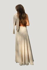 Halterneck Chiffon Asymmetric Dress — model front