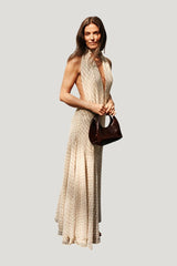 Halterneck Chiffon Asymmetric Dress — model side