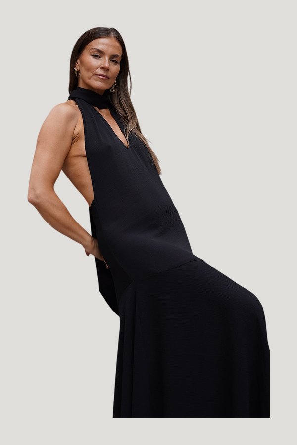 Halterneck Chiffon Asymmetric Dress — extra