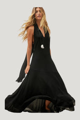 Halterneck Chiffon Asymmetric Dress — model front