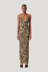 Hun Dress Beige Leopard Print — model front