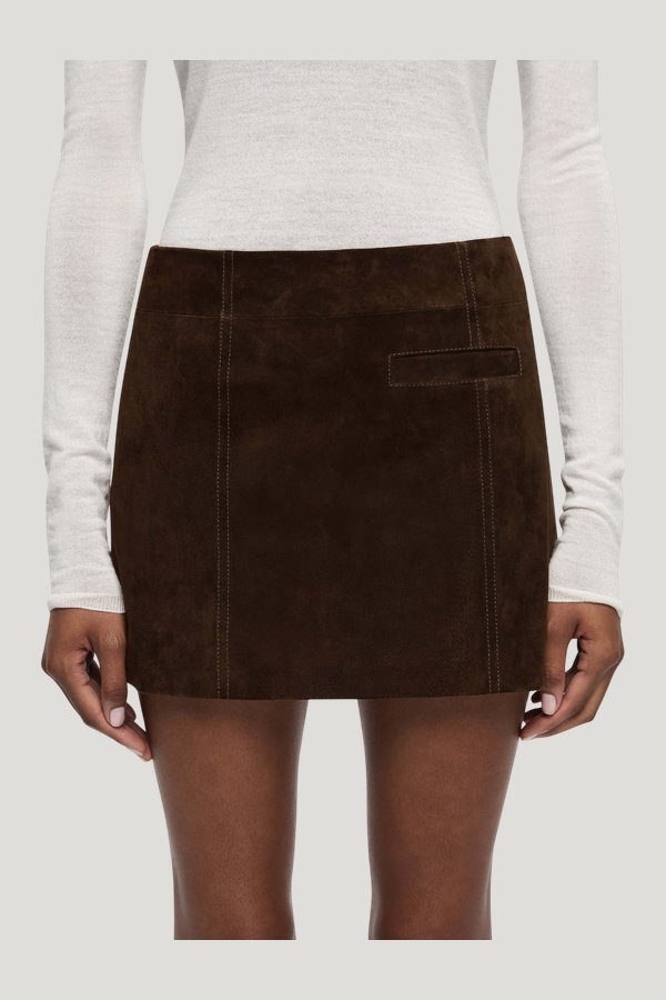 Hunter Suede Mini Skirt — model side