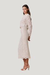 Ilse Lace Midi Pencil Skirt — model side