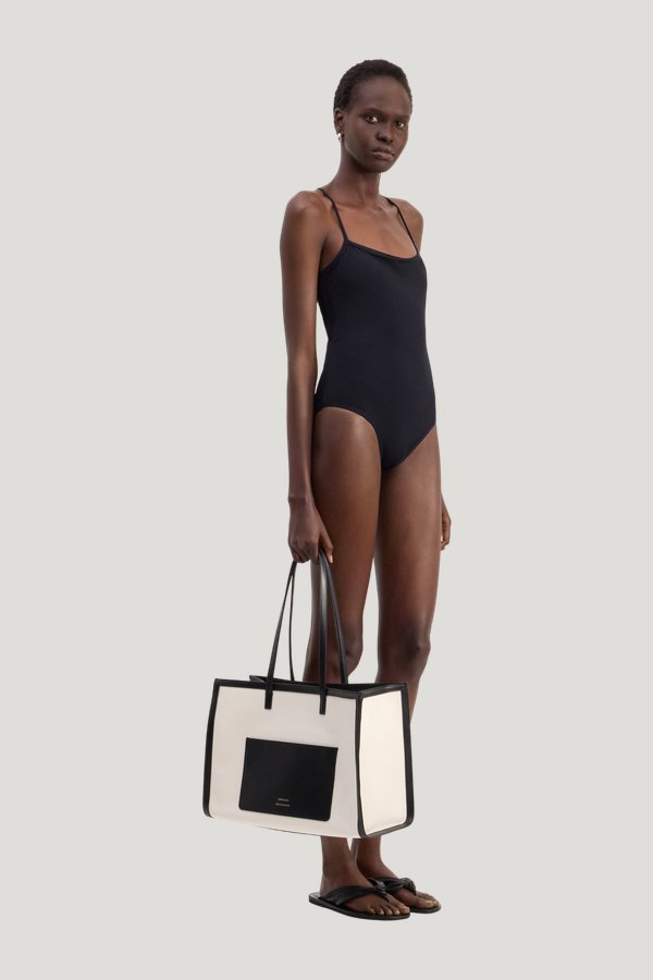 ITAK LDS Criss-crossing straps swimsuit — model side