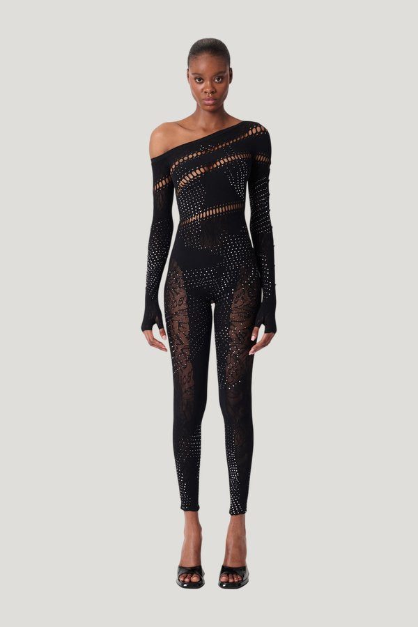 Ivy Long Rhinestone Jumpsuit — model front