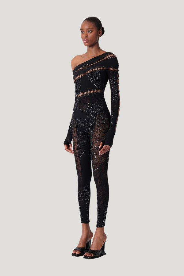 Ivy Long Rhinestone Jumpsuit — model side