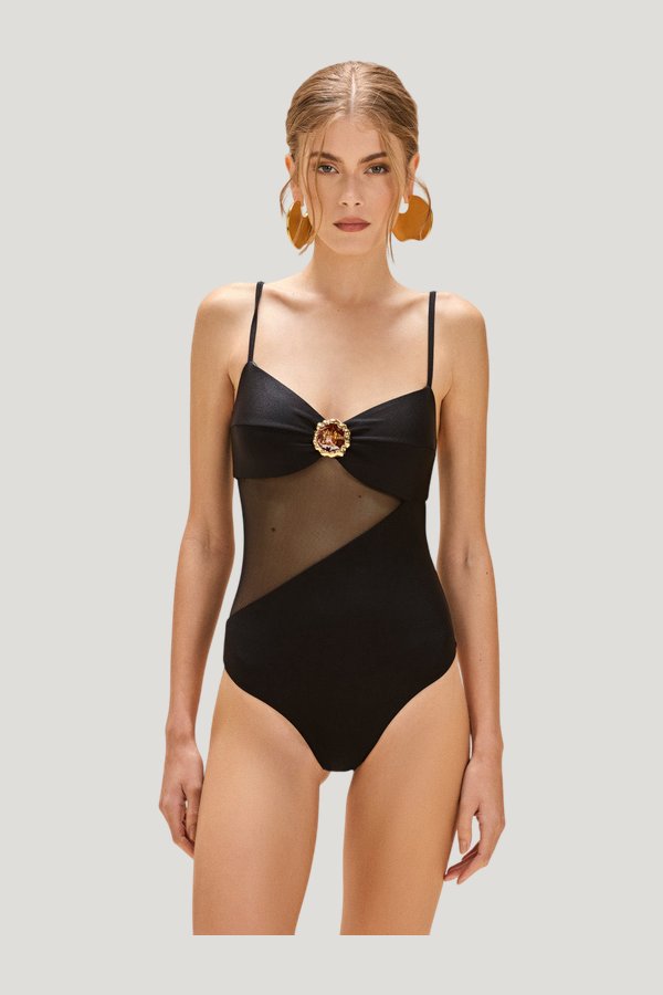 Jade Lycra Tulle Bodysuit — model front