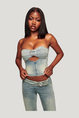 Jenn Denim Boob Tube — model side