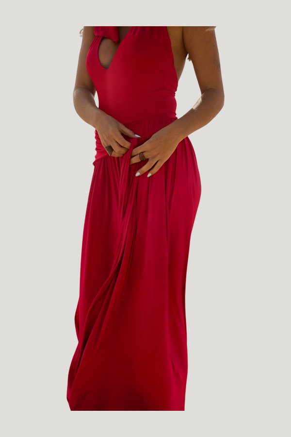 Jersey Open Back Maxi Dress — model side