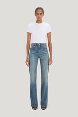Julia Stretch Jean In Worn Blue Wash — model front