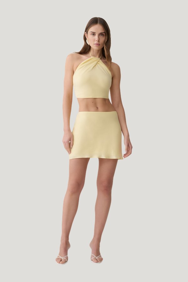 Juliana Cupro Halter Sleeveless Top - Butter — model front