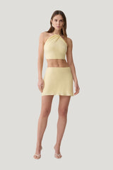 Juliana Cupro Halter Sleeveless Top - Butter — model front