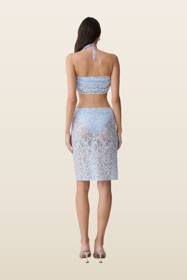 Kiara Pearl Beaded Cowl Crop Top — model back