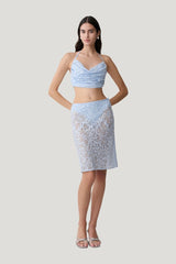 Kiara Pearl Beaded Cowl Crop Top — model front