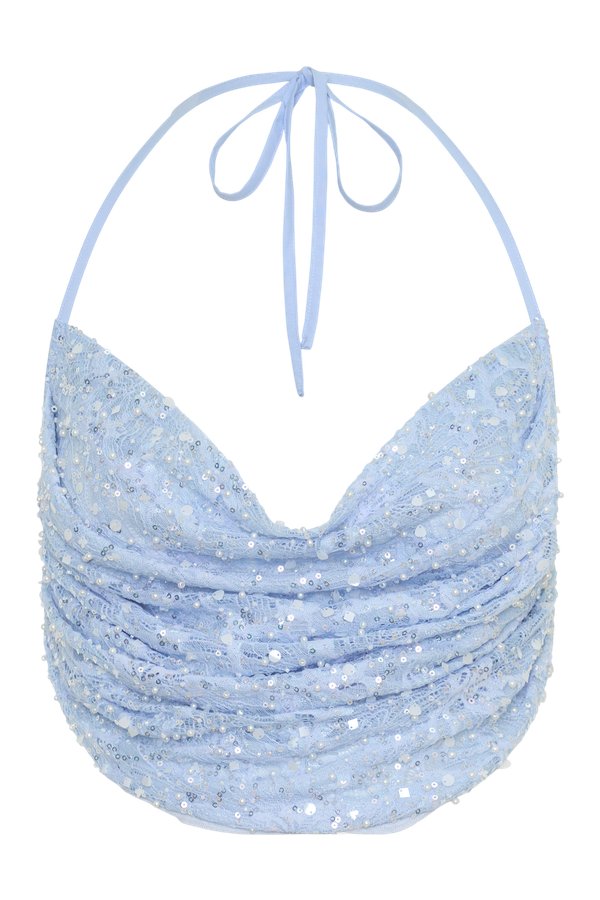 Kiara Pearl Beaded Cowl Crop Top — packshot