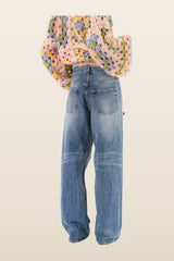 Knit Flower Jeans — model back