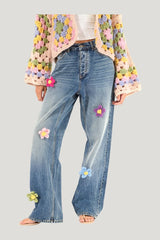 Knit Flower Jeans — model side