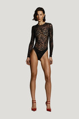 Lace Skin bodysuit in Onyx — model front
