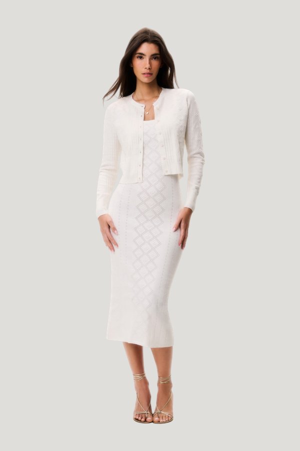 Laken Cotton Pointelle Cardigan — model front