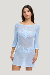 Le Jardin Crochet Mini Dress - Blue Jay — model side